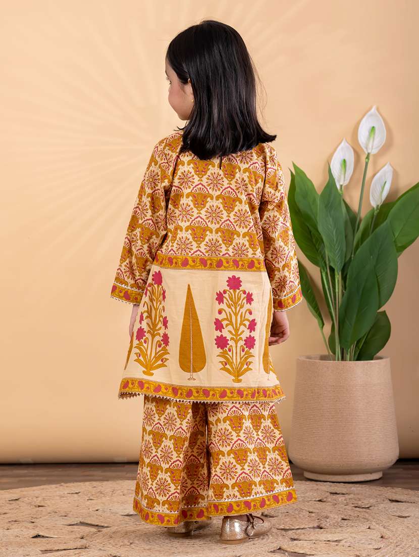 girls printed long sleeve kurta and palazzo set  - 22093332 -  Standard Image - 3