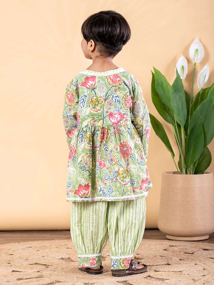girls printed long sleeve kurta and salwar set  - 22093335 -  Standard Image - 3