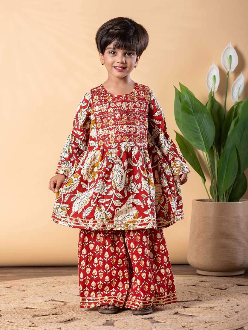 girls printed long sleeve kurta and sharara set  - 22093337 -  Standard Image - 3
