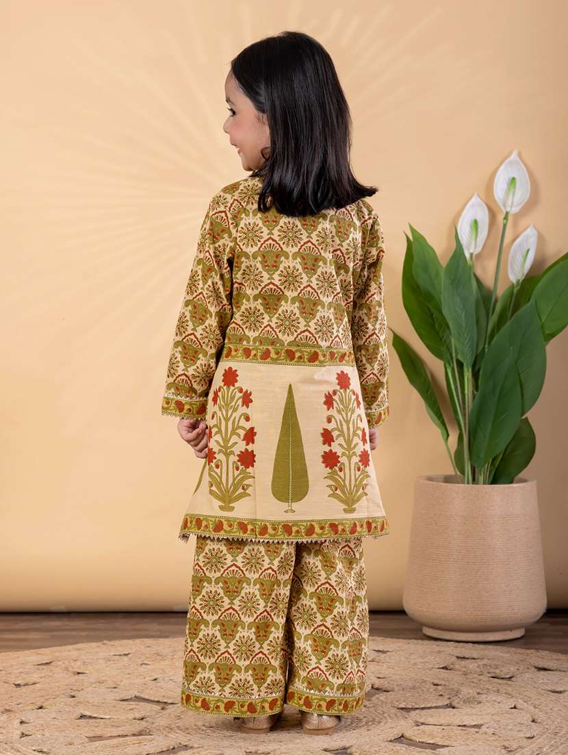 girls printed long sleeve kurta and palazzo set  - 22093340 -  Standard Image - 3