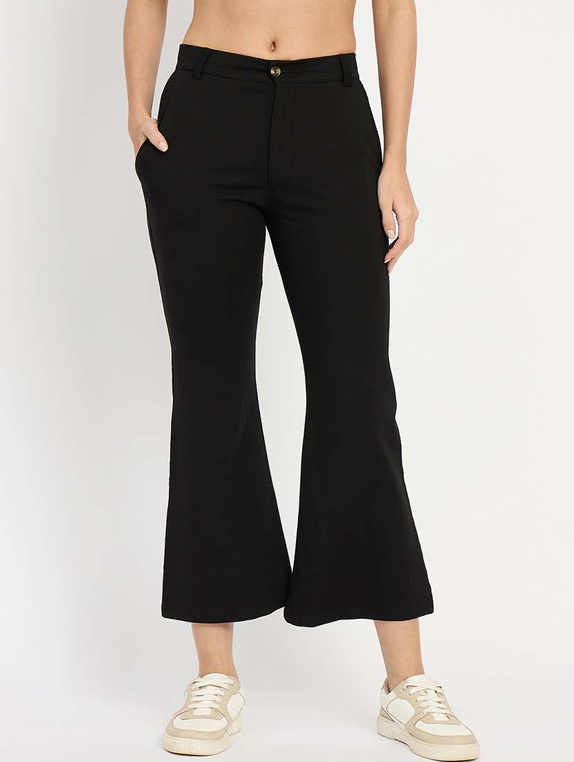 women solid mid rise bootcut trouser