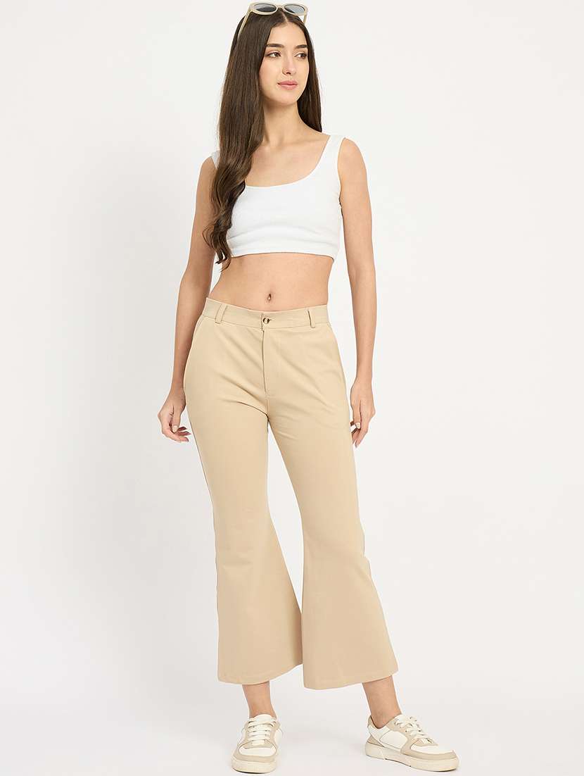 women solid mid rise bootcut trouser - 22093344 -  Standard Image - 3