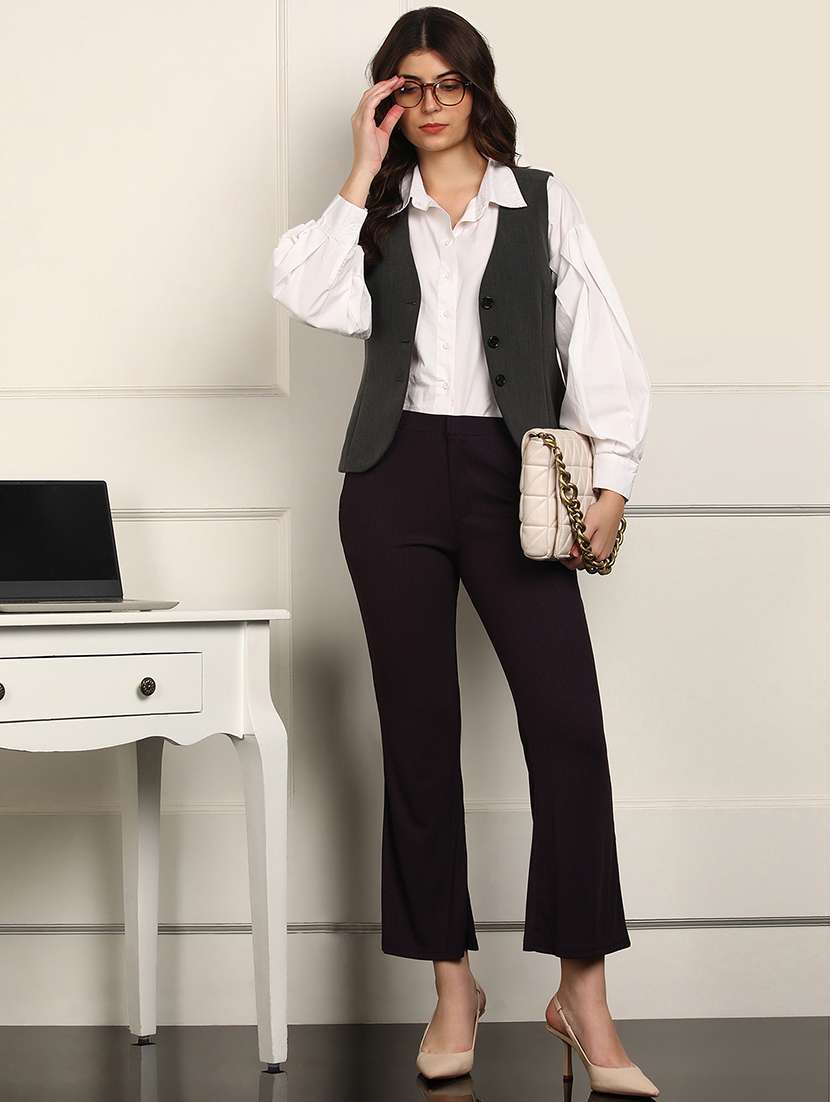 women solid mid rise bootcut trouser - 22093349 - Standard Image - 3