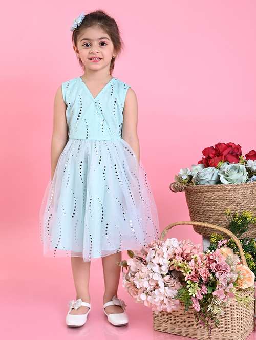 girls printed sleeveless fit & flare dress - 22093359 -  Standard Image - 0