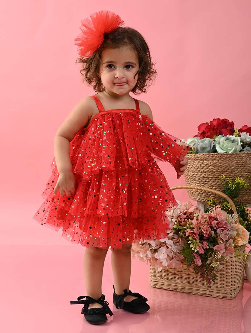 girls printed shoulder strap layered dress