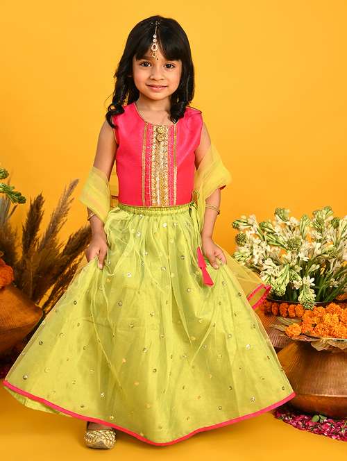 girls embellished lehenga choli with dupatta set