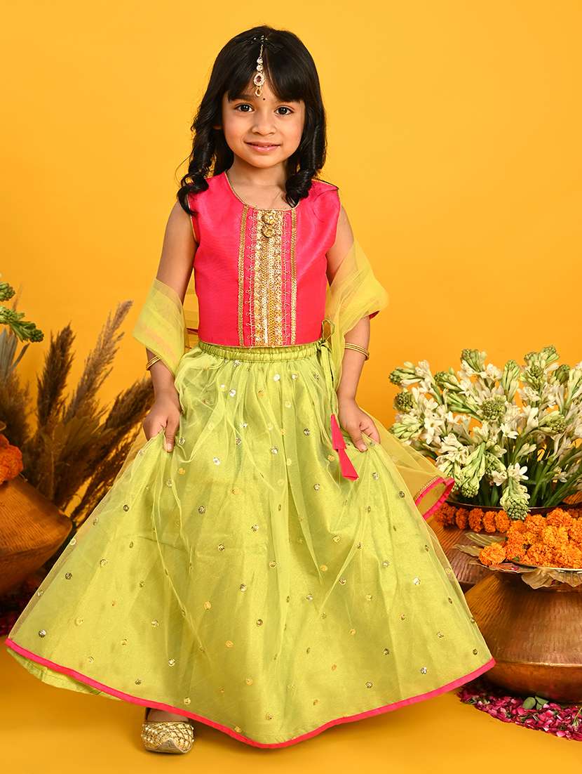 girls embellished lehenga choli with dupatta set - 22093363 -  Zoom Image - 0