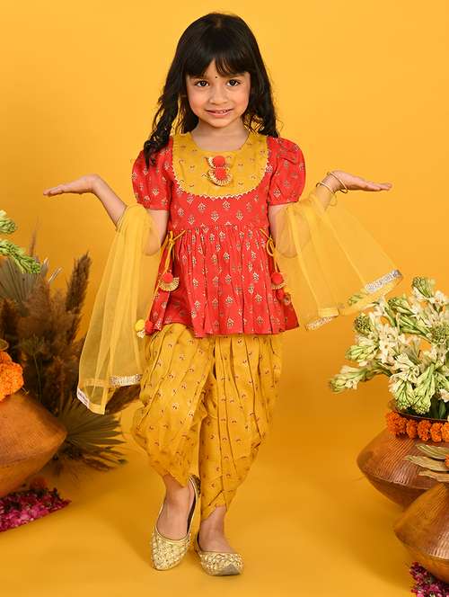 girls printed dhoti and kurta with dupatta set - 22093373 -  Standard Image - 0