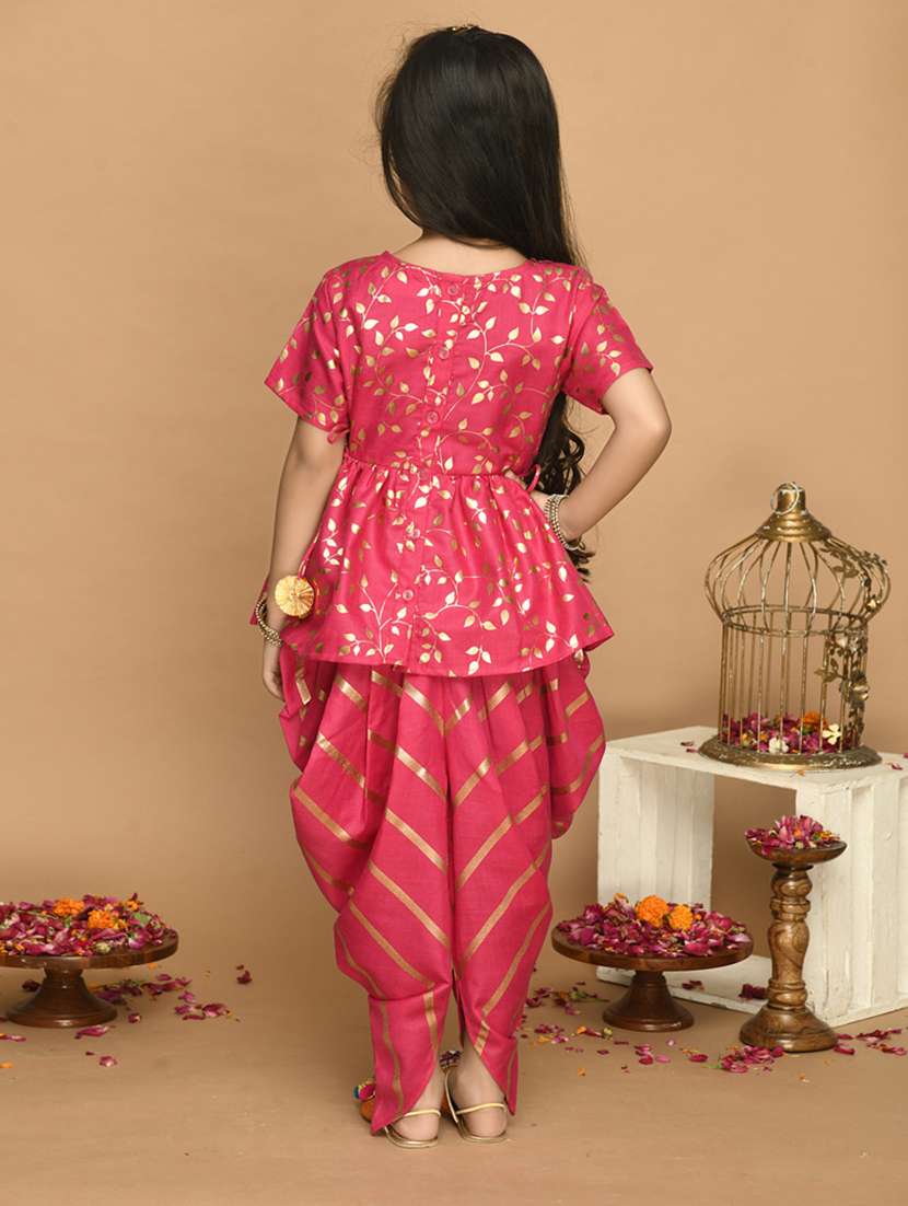 girls foil print short sleeve kurta and dhoti set - 22093378 - Standard Image - 3