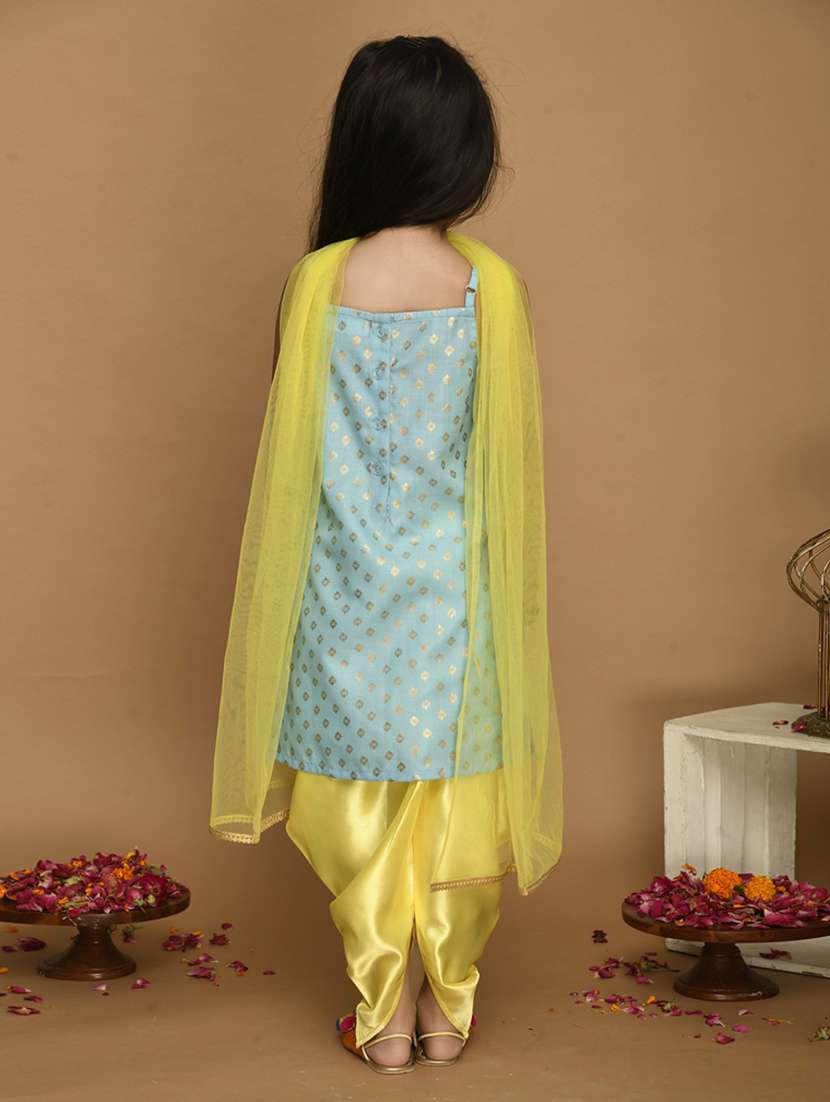 girls foil print dhoti and kurta with dupatta set - 22093379 -  Standard Image - 3