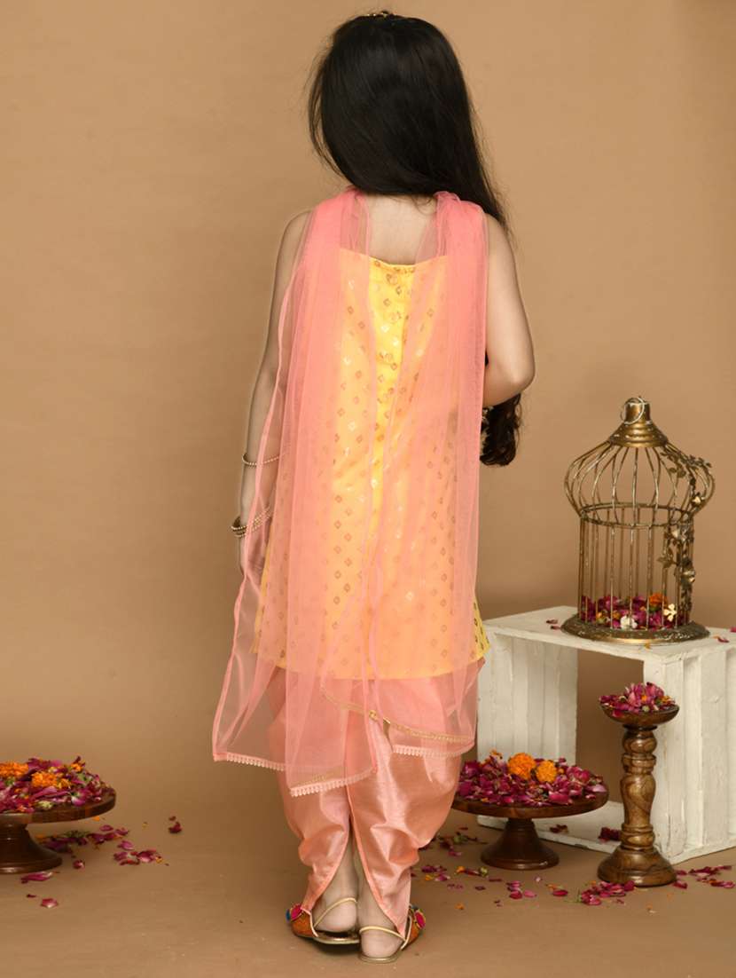 girls foil print dhoti kurta set with dupatta - 22093380 -  Standard Image - 3