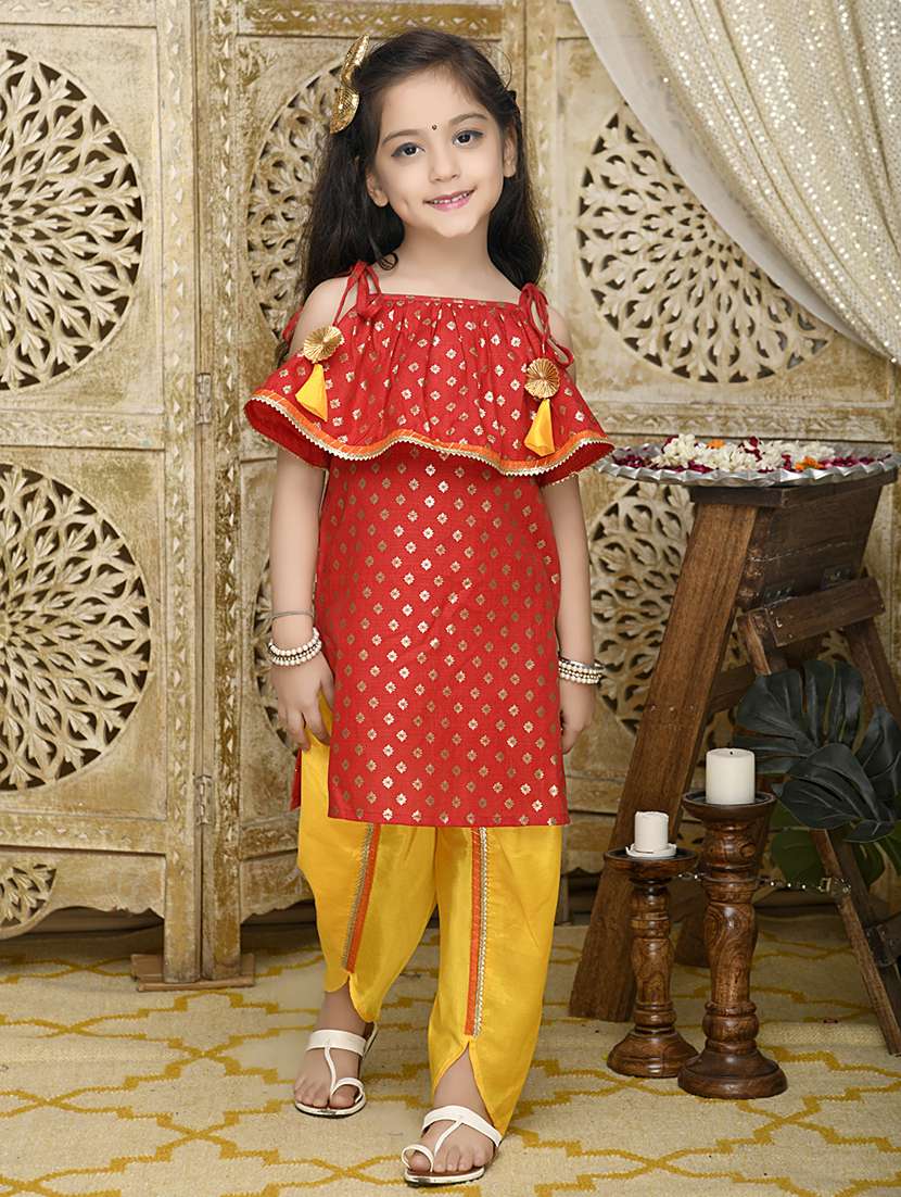 girls foil print dhoti and kurta set  - 22093381 -  Zoom Image - 0