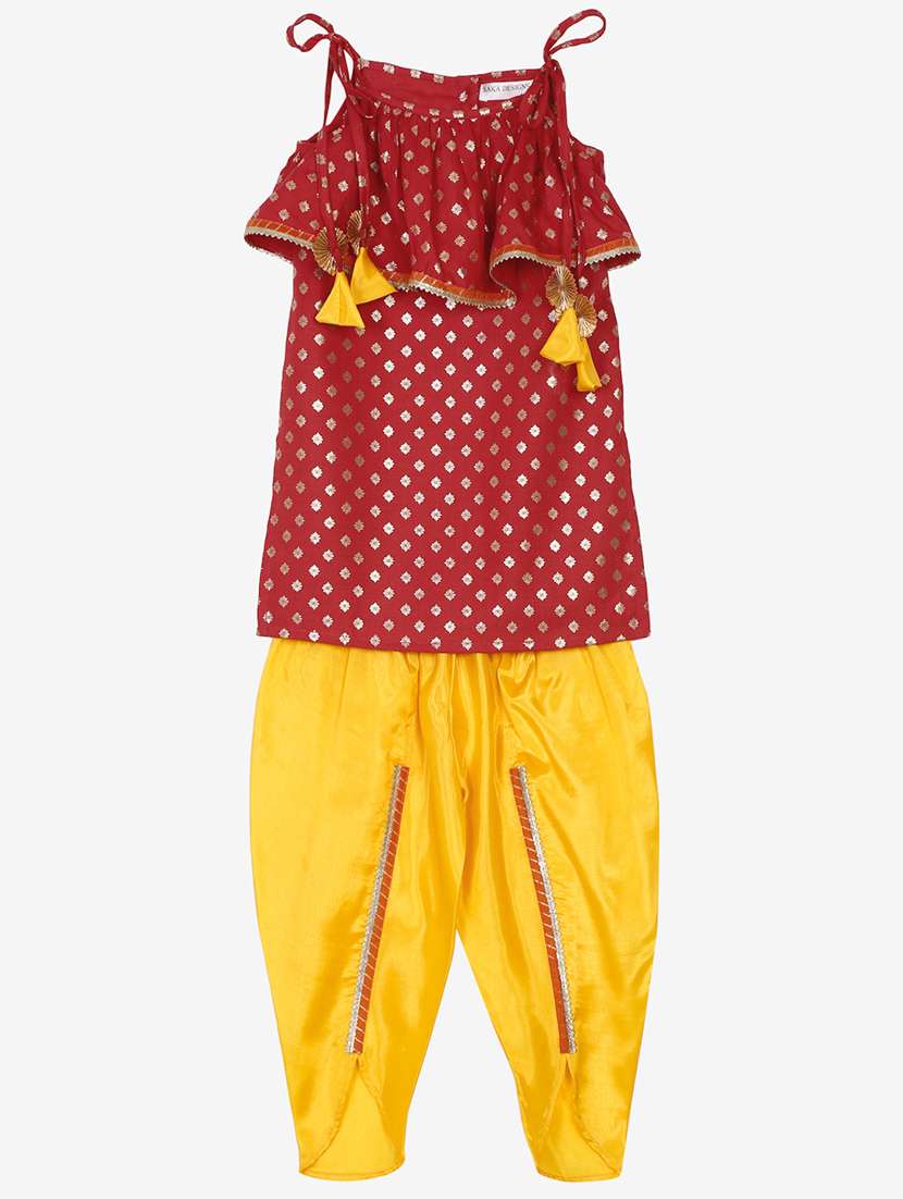girls foil print dhoti and kurta set - 22093381 - Standard Image - 5