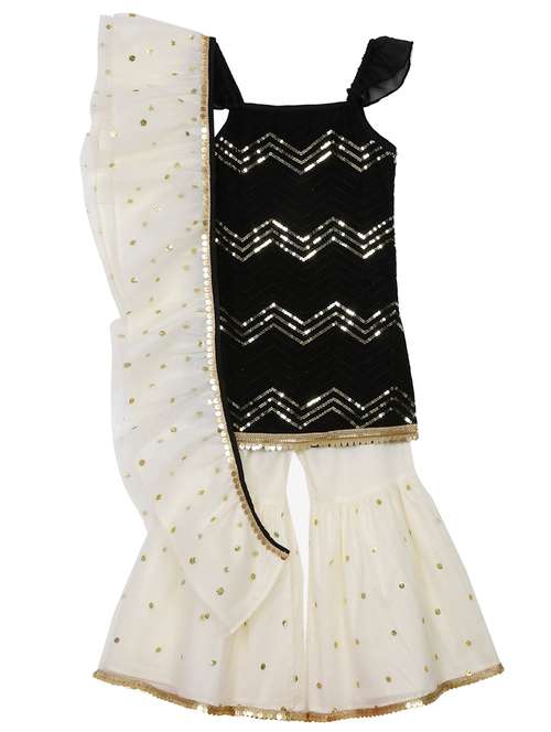 girls foil print kurta and sharara set with dupatta - 22093384 - Standard Image - 0