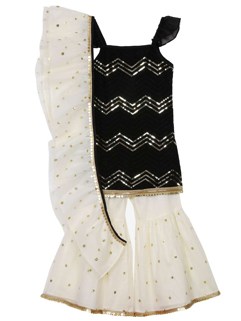 girls foil print kurta and sharara set with dupatta - 22093384 - Zoom Image - 0
