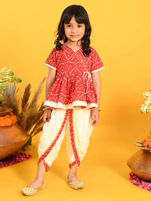 girls bandhani print kurta and dhoti set  - 22093386 -  Standard Image - 0