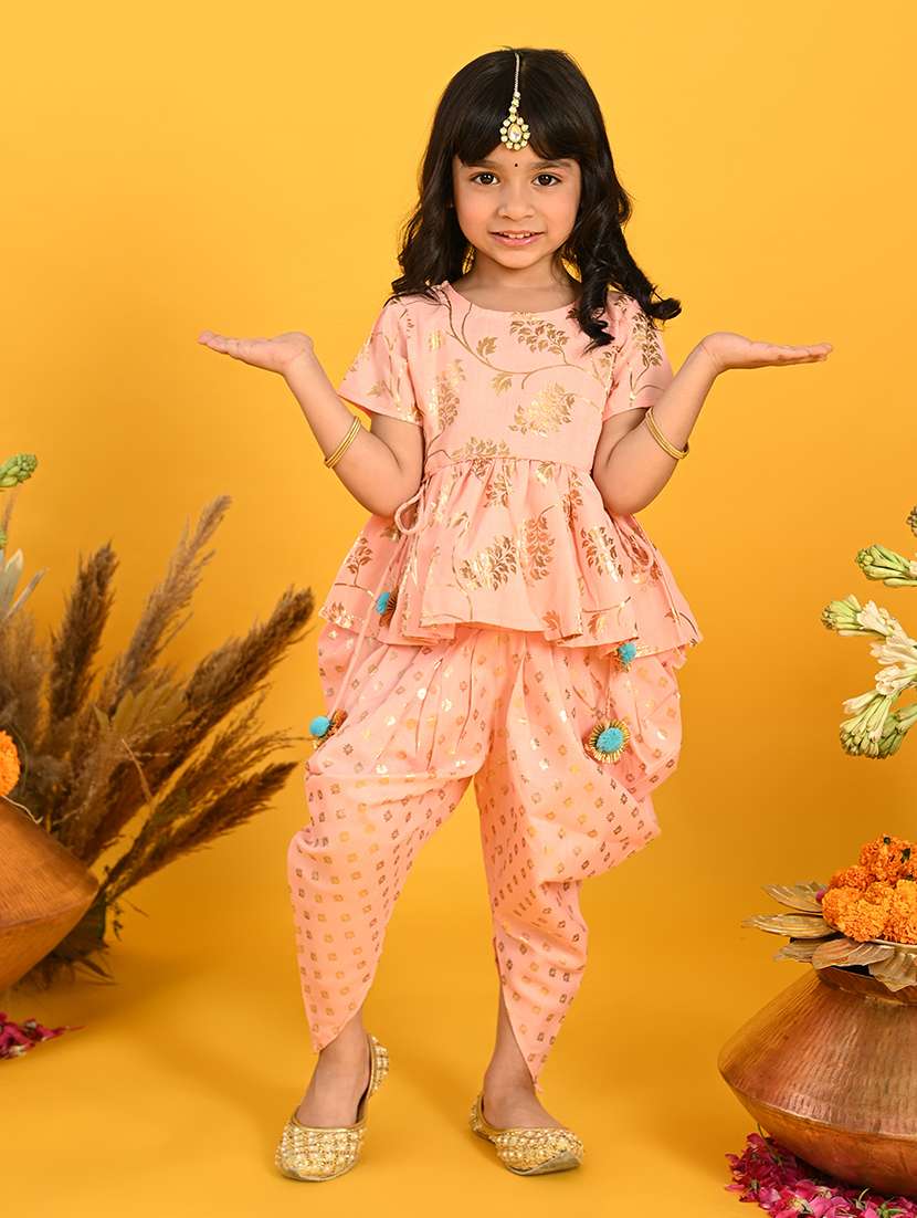 girls foil print kurta and dhoti set  - 22093387 -  Zoom Image - 0