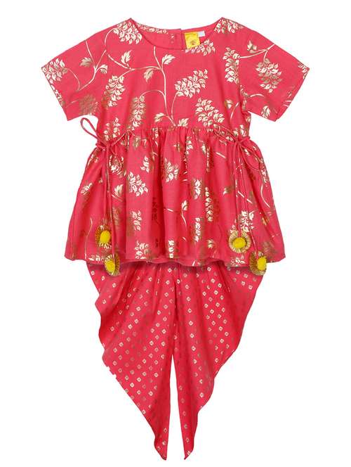 girls foil print kurta and dhoti set  - 22093388 -  Standard Image - 0