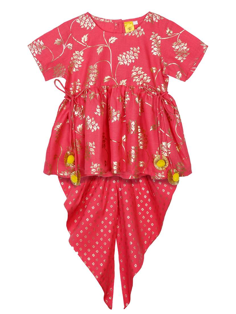 girls foil print kurta and dhoti set  - 22093388 -  Zoom Image - 0