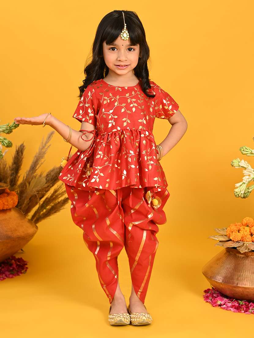 girls foil print kurta and dhoti set  - 22093390 -  Zoom Image - 0