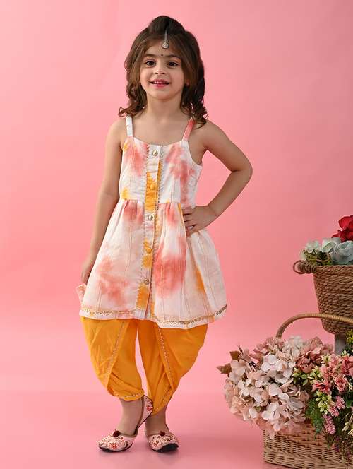 girls tye and dye sleeveless kurta and dhoti set  - 22093391 -  Standard Image - 0