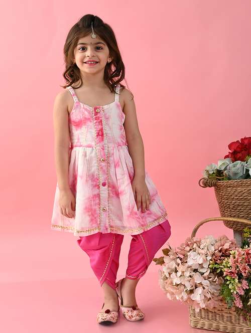 girls tie and dye sleeveless kurta and dhoti set  - 22093392 -  Standard Image - 0