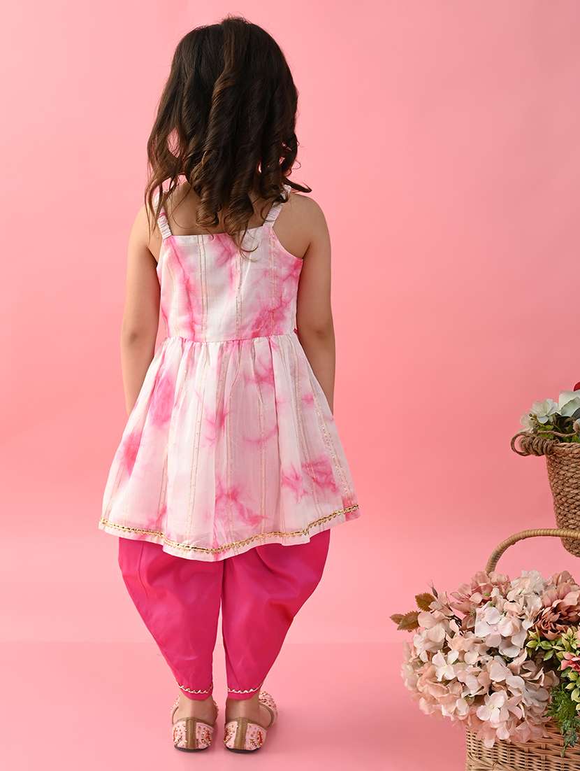 girls tie and dye sleeveless kurta and dhoti set - 22093392 - Standard Image - 3