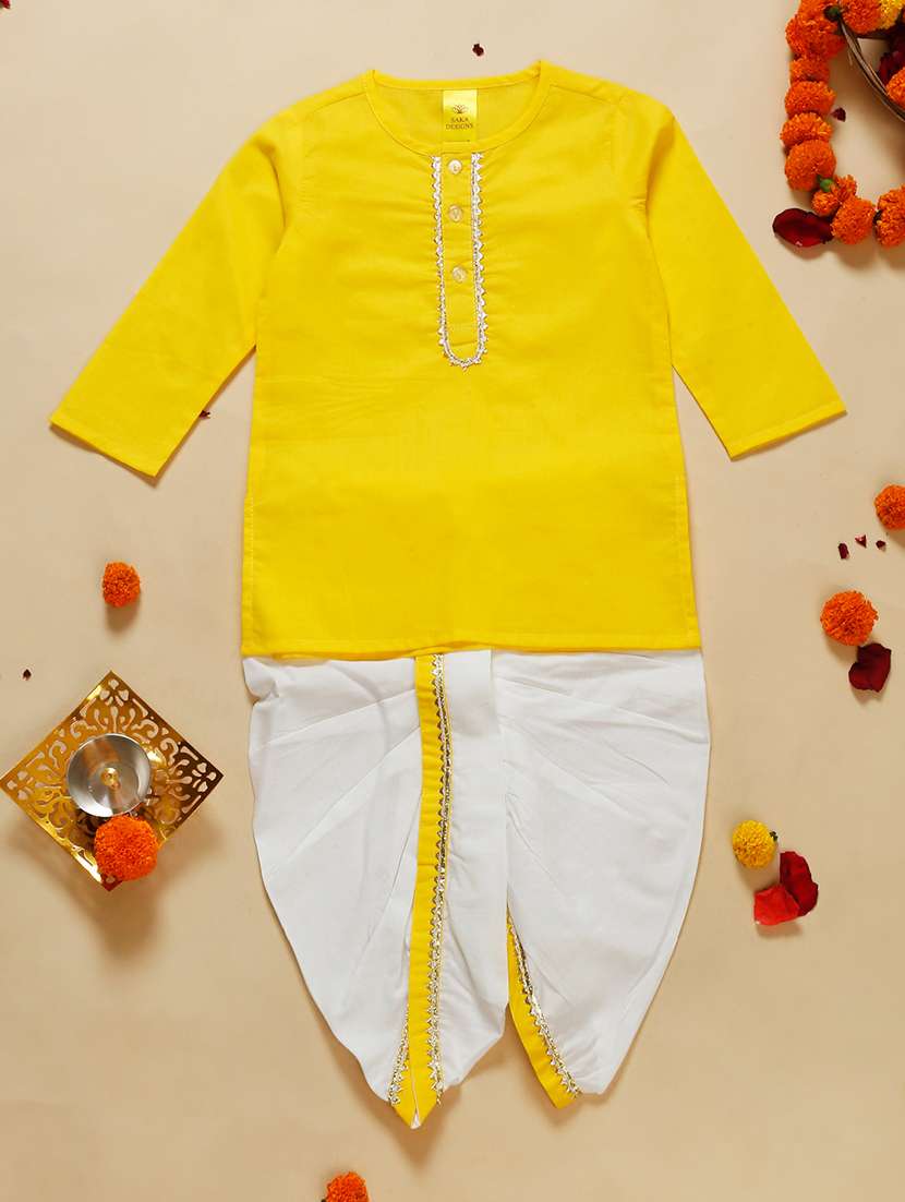boys solid long sleeve kurta and dhoti set - 22093394 - Zoom Image - 0