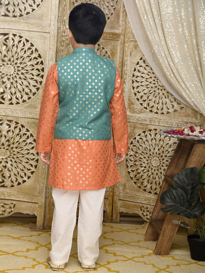 boys foil print kurta and pyjama with jacket - 22093396 -  Standard Image - 3