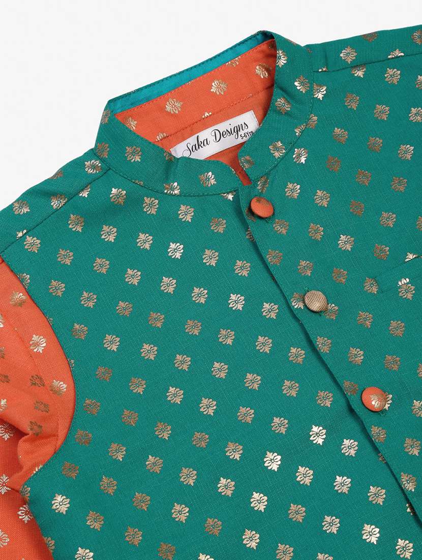 boys foil print kurta and pyjama with jacket - 22093396 -  Standard Image - 5