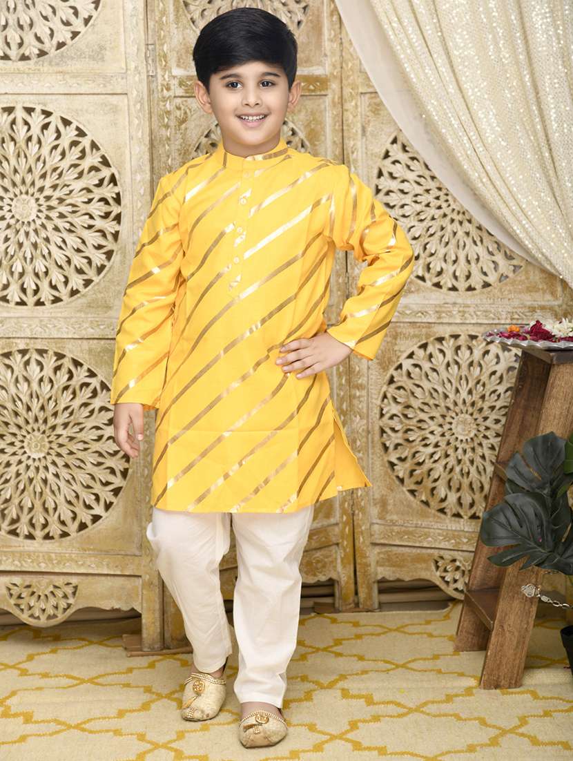 boys foil print long sleeve kurta and pyjama set