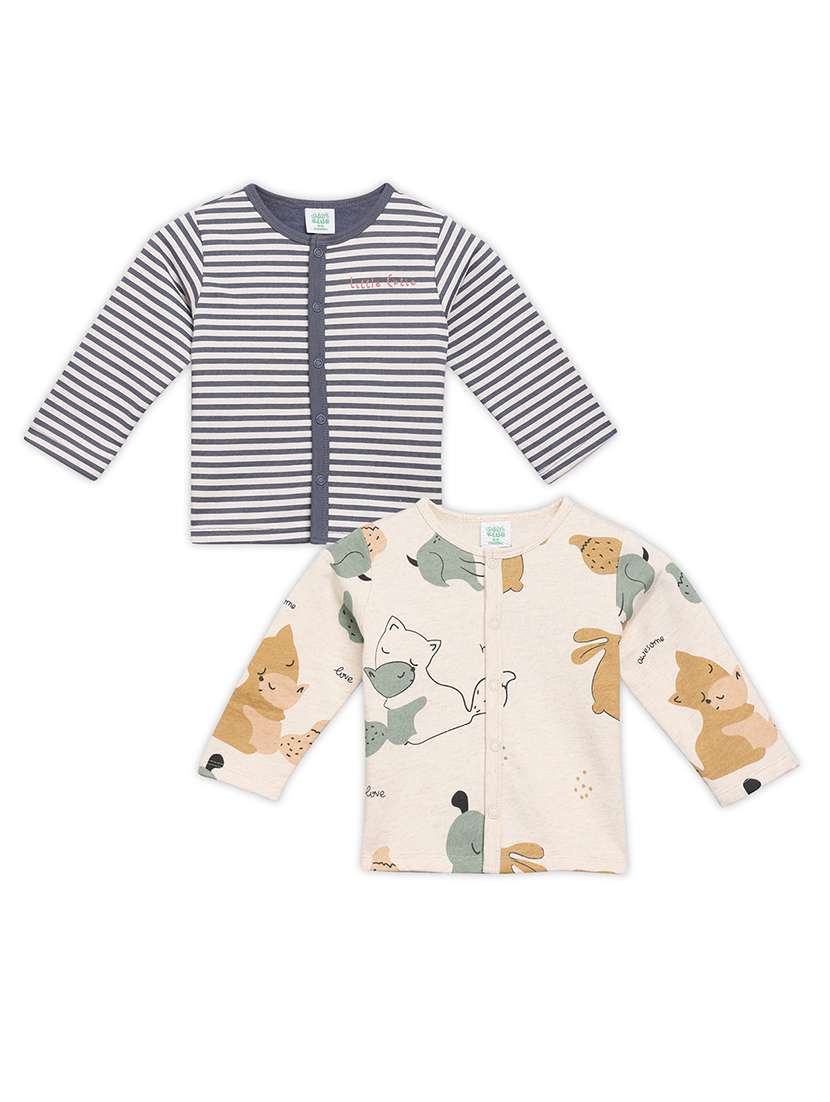 infant pack of 2 printed long sleeve front-open tee