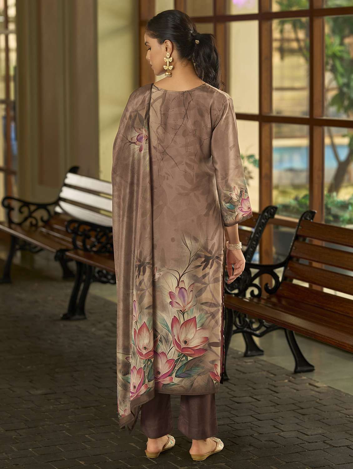 women floral three quarter sleeve kurta pant with dupatta set - 22093581 -  Standard Image - 3