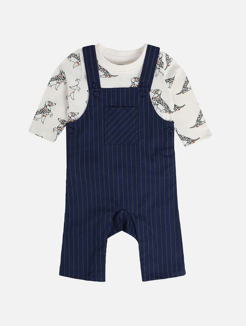 boys printed long sleeve t-shirt and dungree set