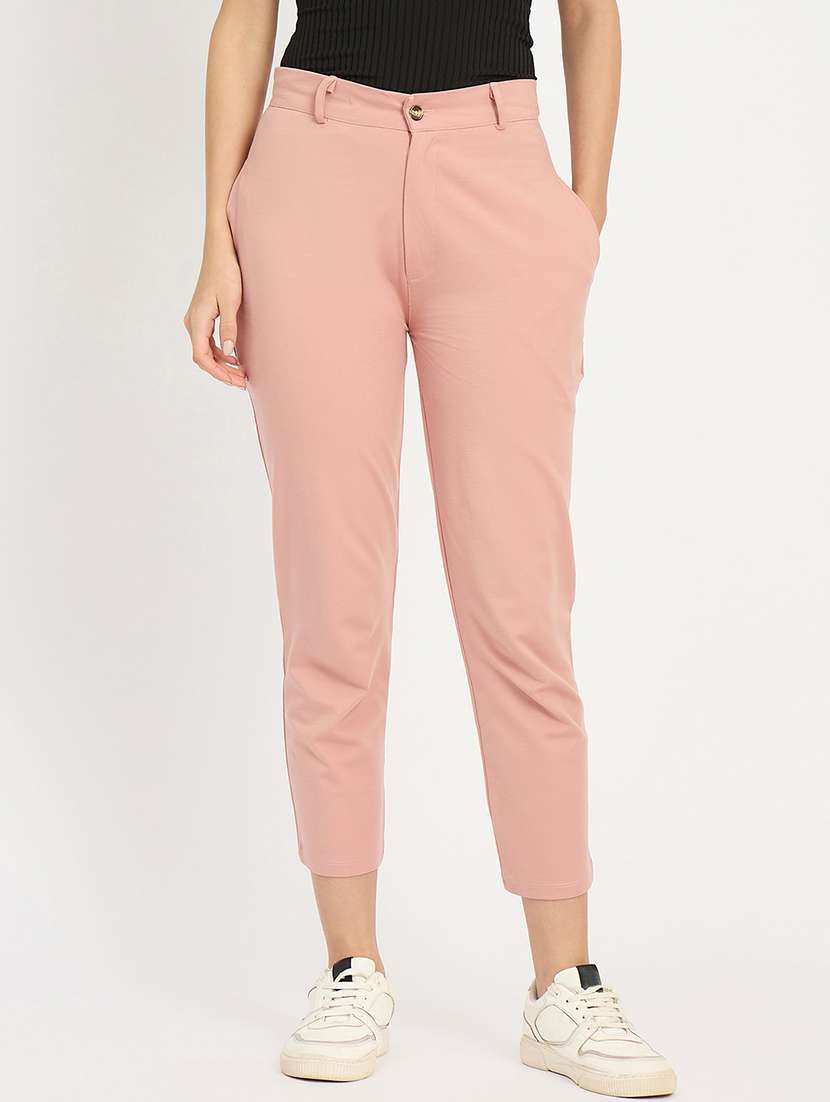 women solid mid rise tailored pants 