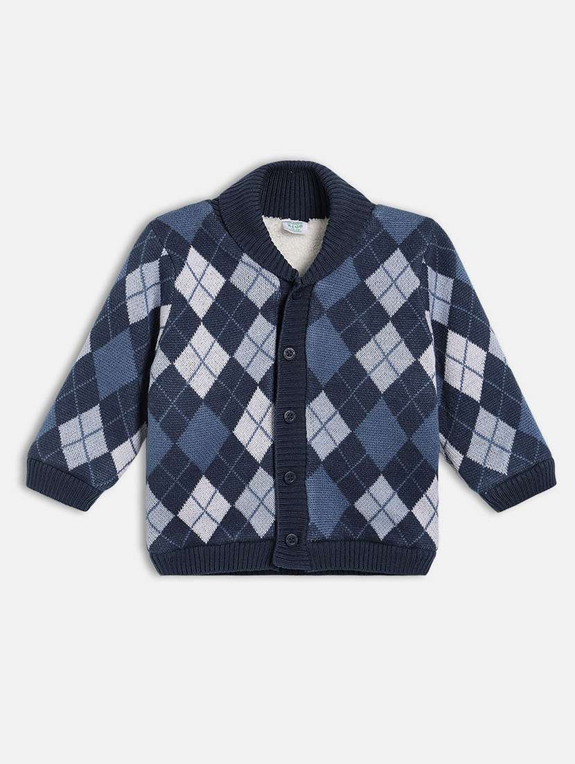 boys checkered long sleeve front open sweater - 22093645 -  Zoom Image - 0