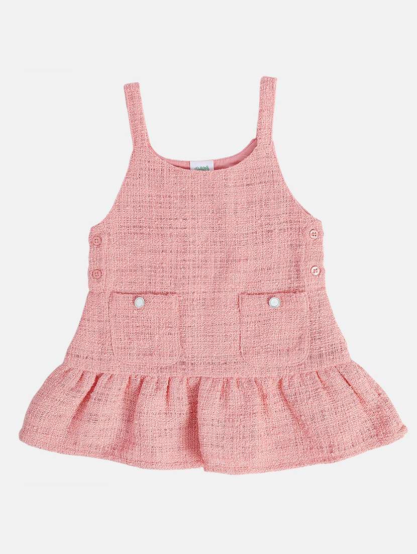 girls solid shoulder strap tiered dress