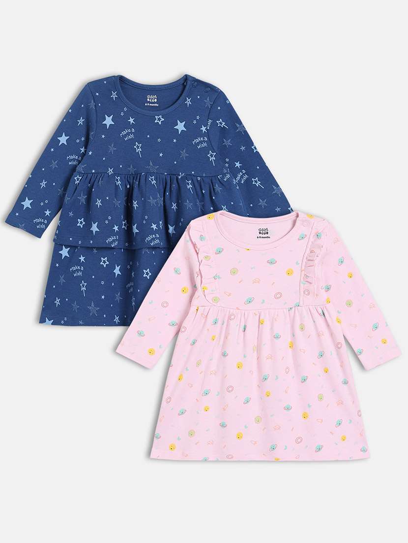 girls pack of 2 printed long sleeve a-line dress