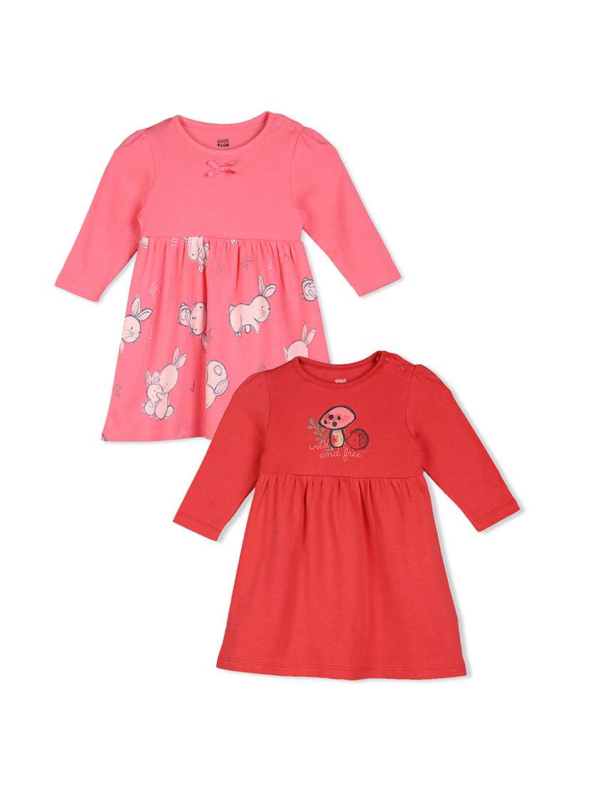 girls pack of 2 printed long sleeve a-line dress