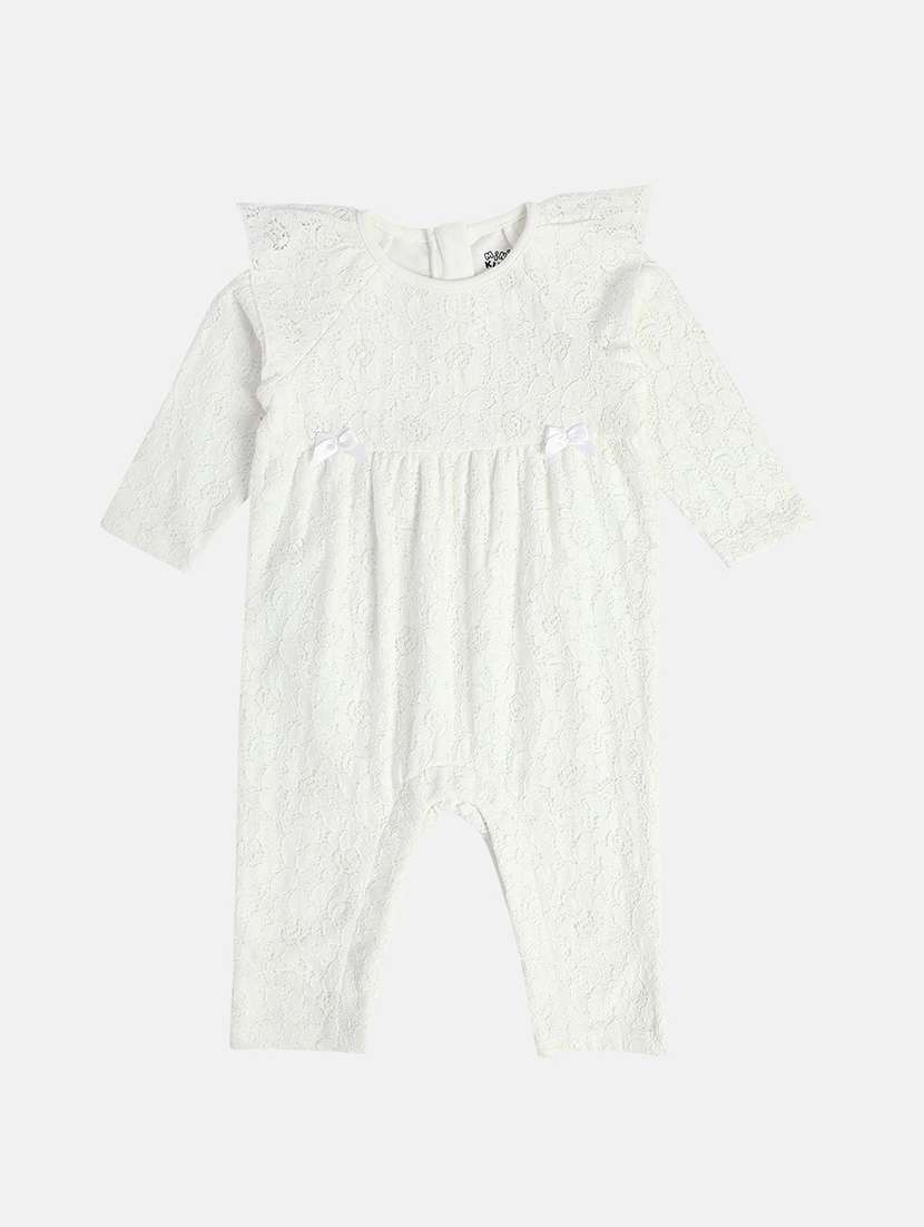 kids solid long sleeve lace romper