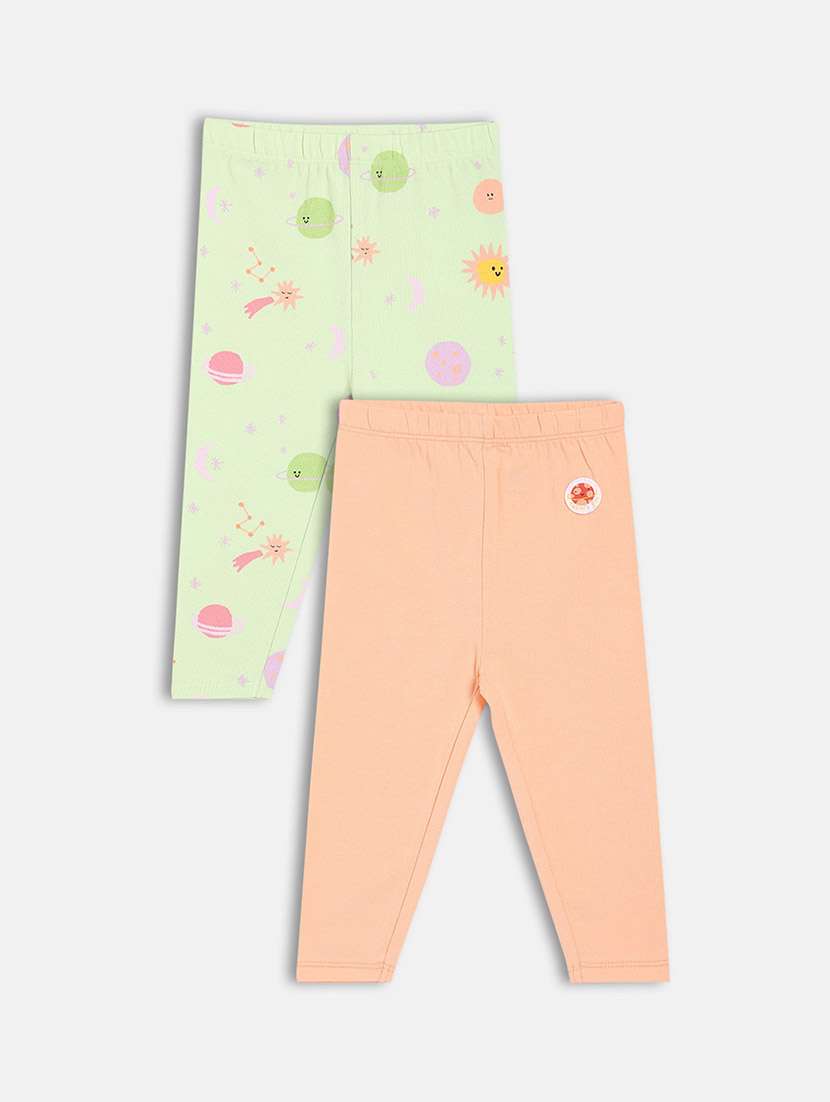 girls pack of 2 printed mid rise loungewear pyjama