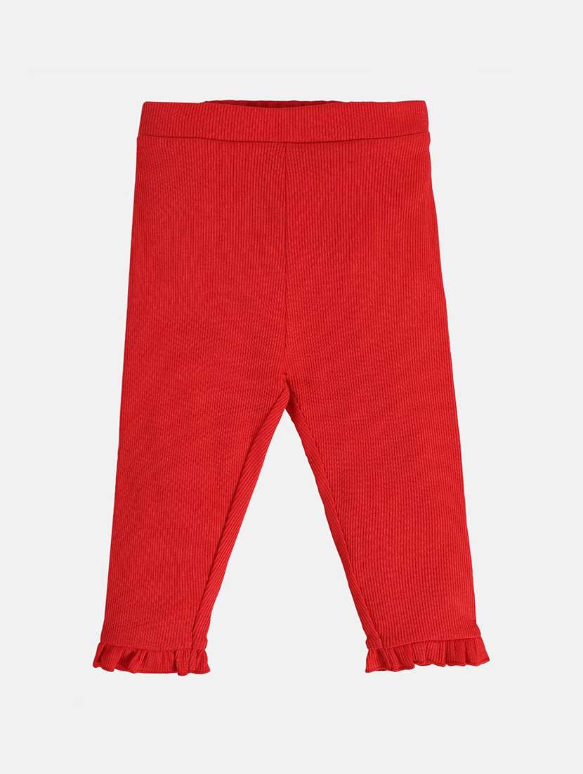 girls solid mid rise straight trouser