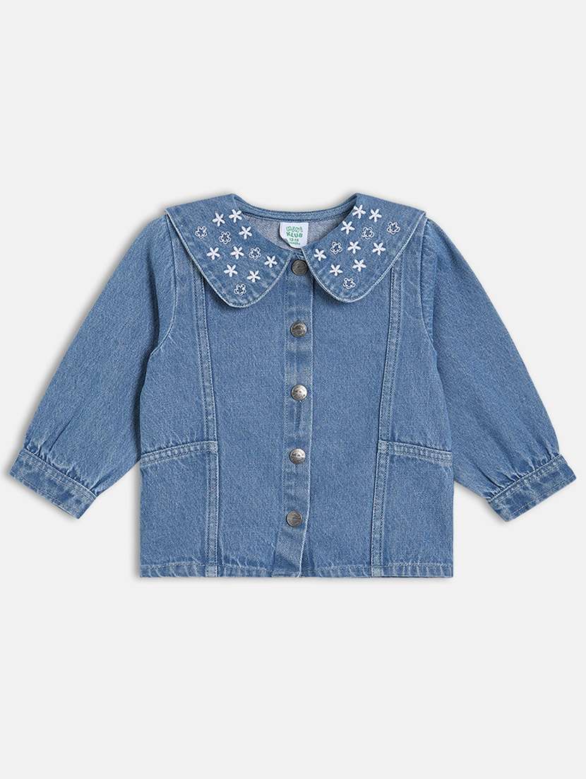 girls solid long sleeve regular denim jacket - 22093772 -  Zoom Image - 0