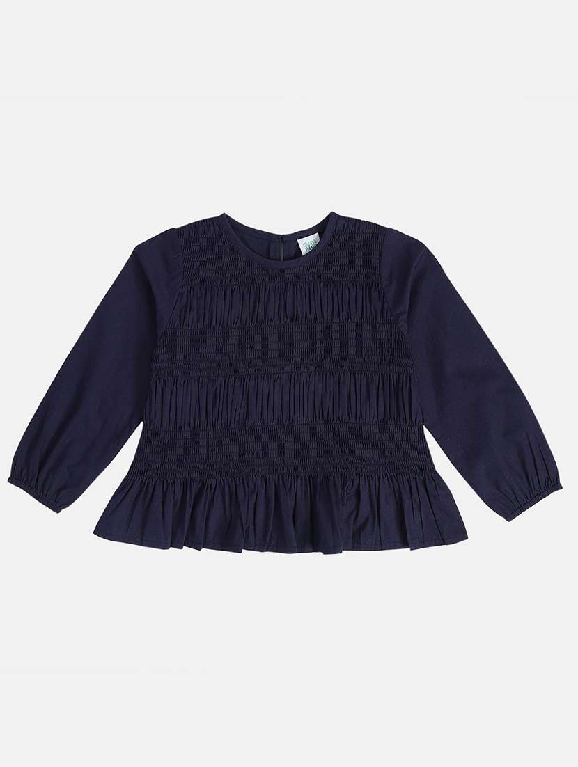 girls navy blue solid long sleeve top