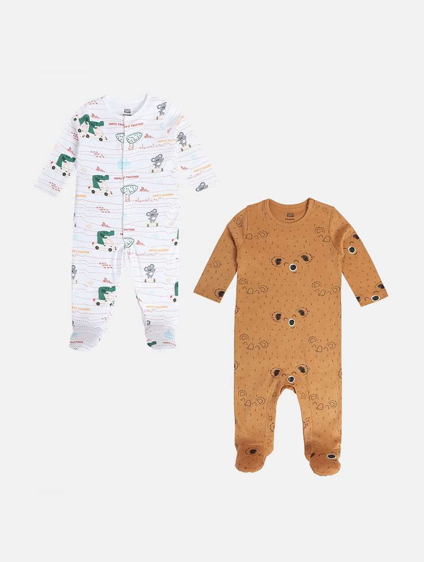 kids pack of 2 printed round neck long sleeve onesies