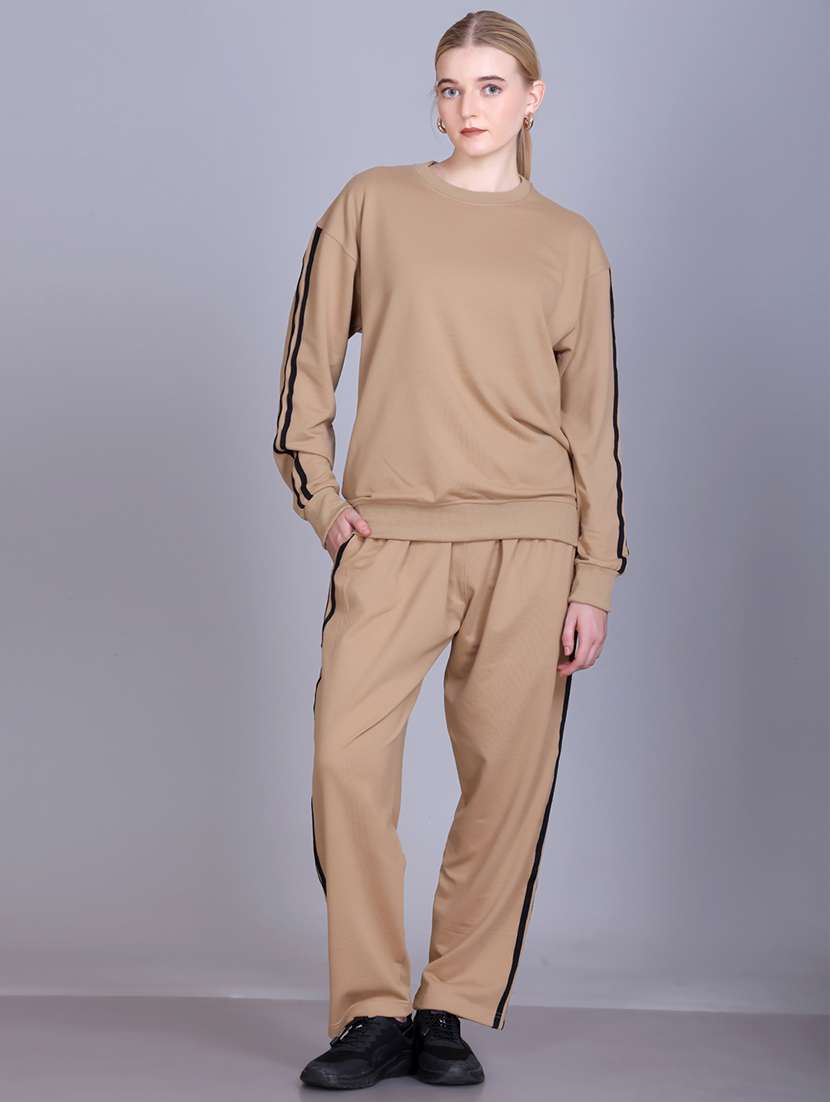 women solid long sleeve active wear set