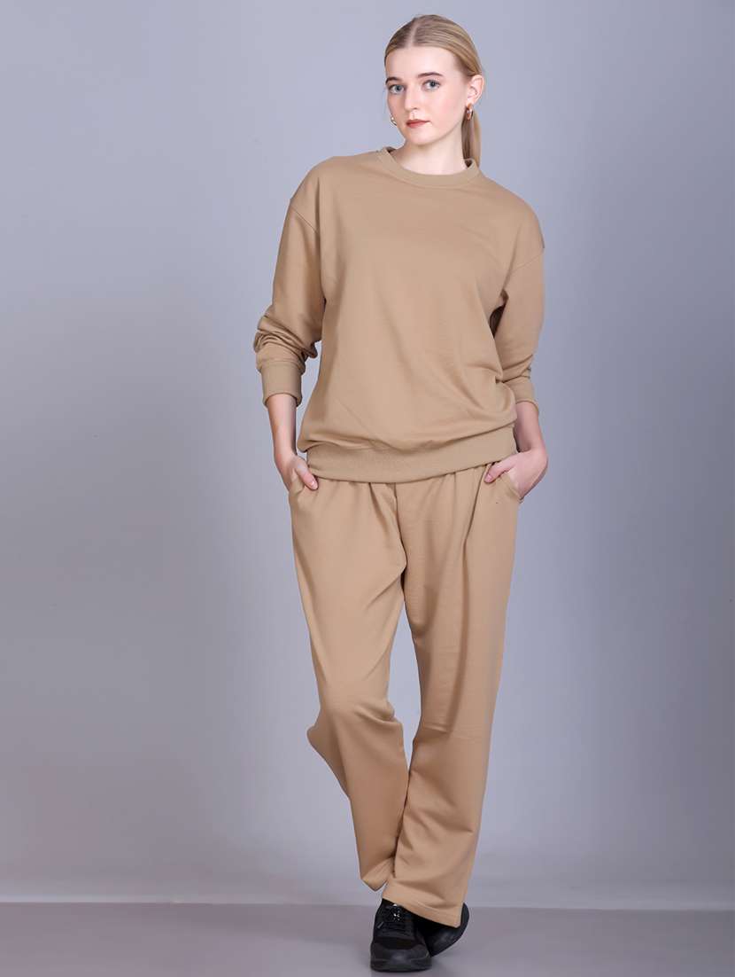 women solid long sleeve active wear set