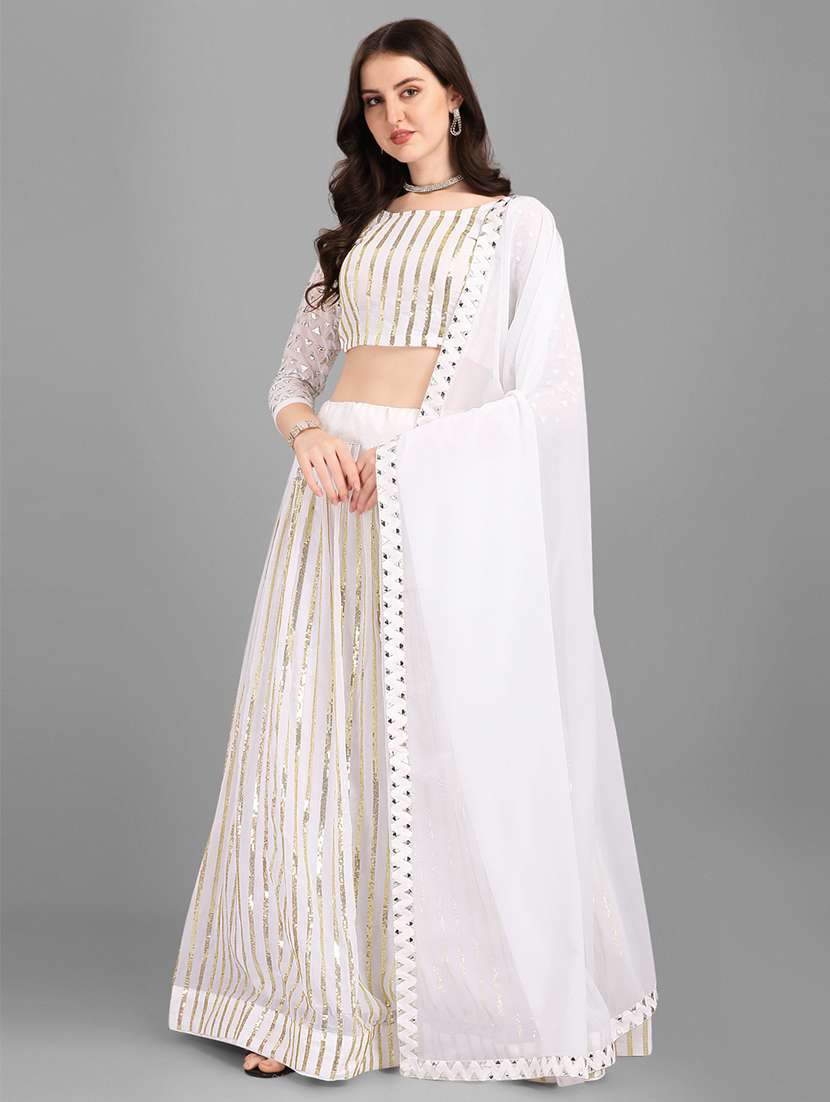 women solid with work flared stitched lehenga - 22094058 -  Standard Image - 3