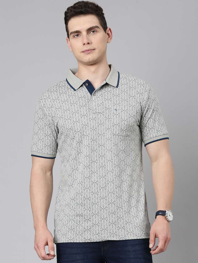 men printed short sleeve slim fit polo t-shirt