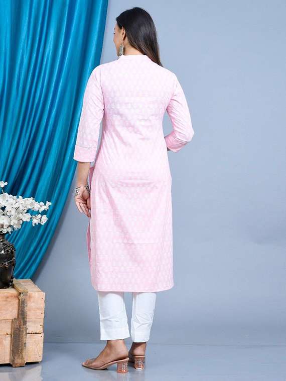 Women Printed Three Quarter Sleeve Straight Kurta - 22094130 -  Standard Image - 3